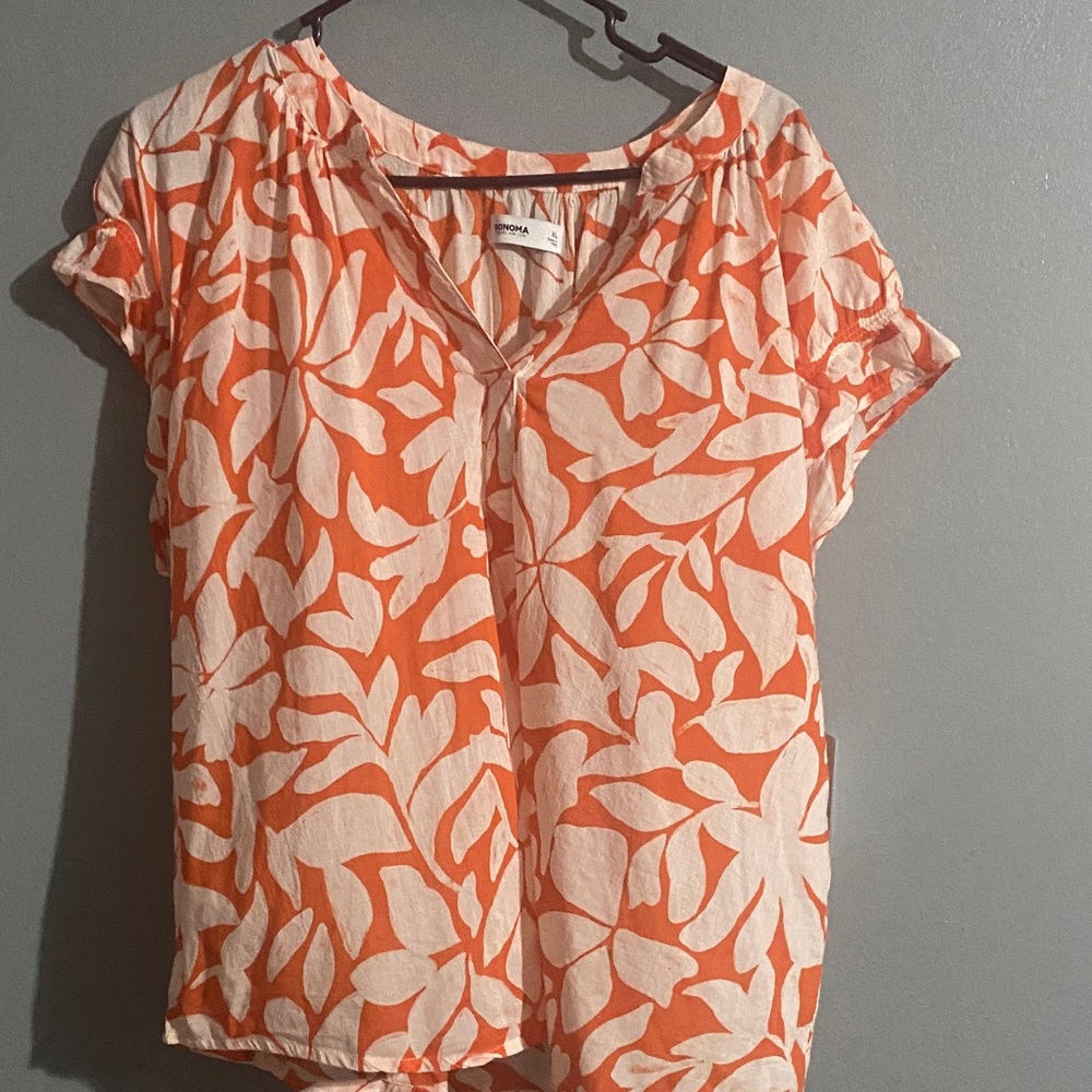 Sonoma Orange and Cream Leaf Print Blouse